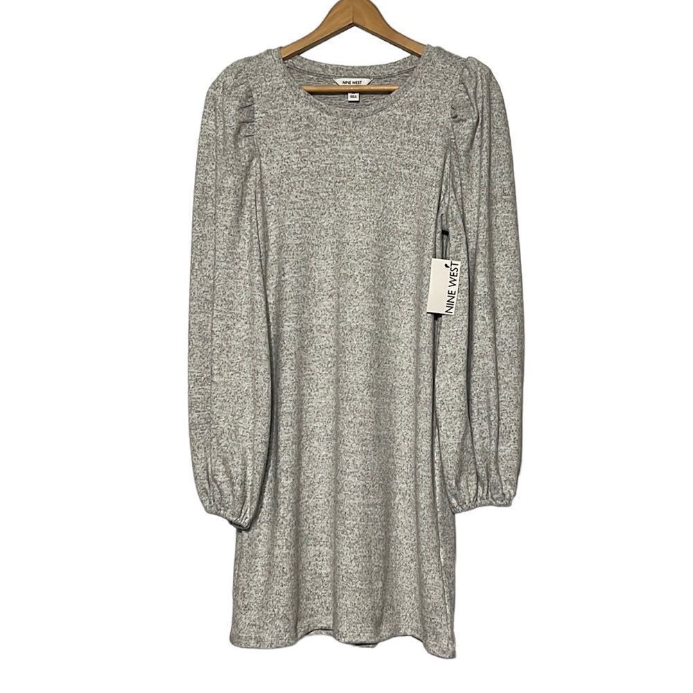 Long Sleeve Dress Women's Medium Nine West Gray Soft Stretch Casual Basic NEW